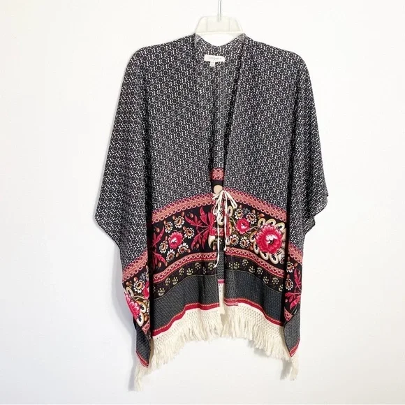Umgee Boho Floral Fringe Kimono Poncho Swim Cover Up XXL - Picture 2 of 7